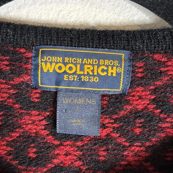 Woolrich Thick Knit Wool Ruby Cardigan Fair Isle Size Large Silver Clasp - Picture 2 of 7